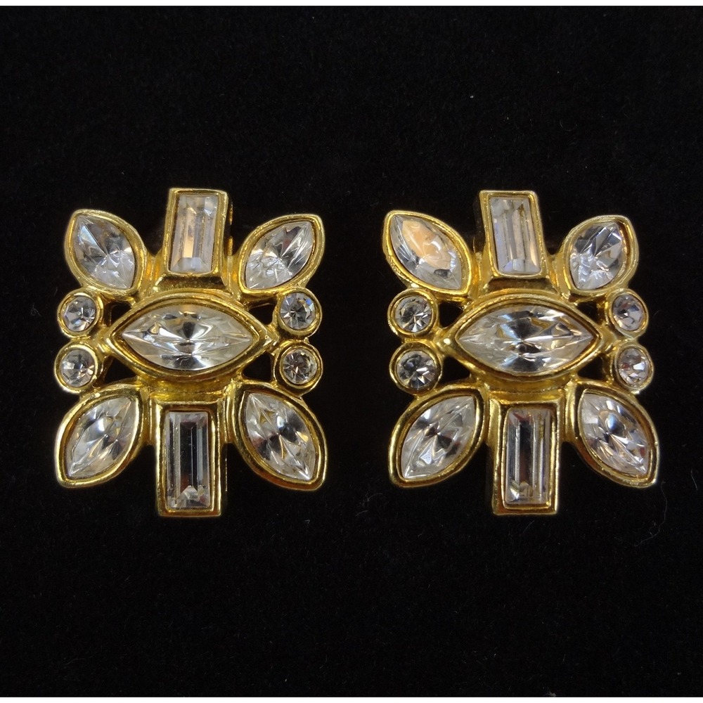 Avon Crystal Sunburst Earrings Gold Excellent Vintage Clip On Glam